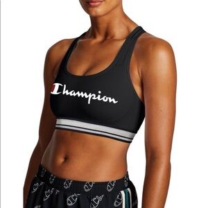 Champion Black & White Logo Racerback Sports Bra